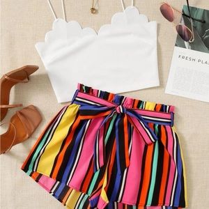 M SHEIN two piece colorful short set with white cami top brand new never worn